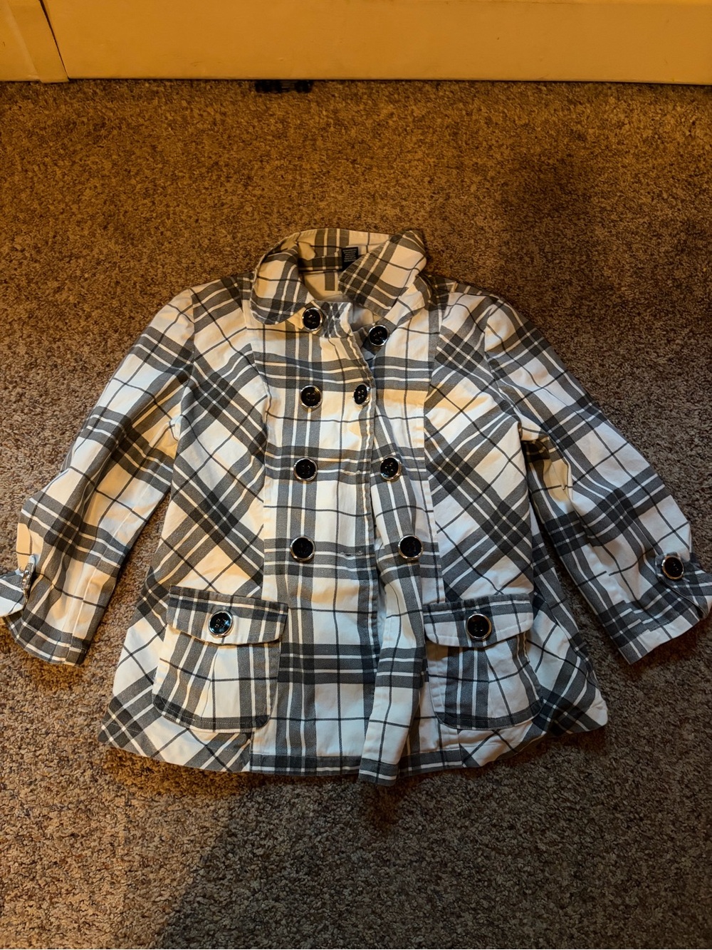 Maurices Gray Plaid Double Breasted Peacoat Jacket Women’s Large